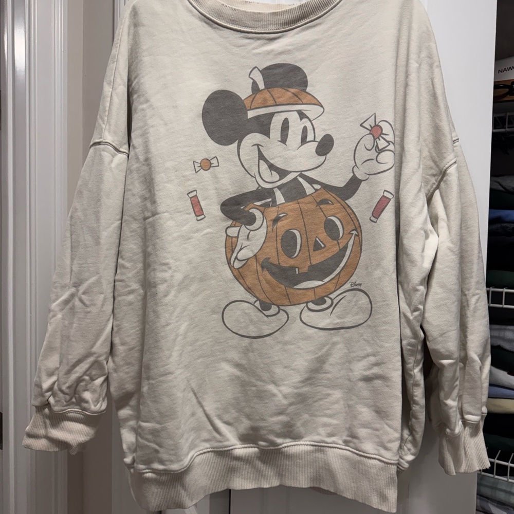 American Eagle Outfitters Cream Halloween Mickey Sweater